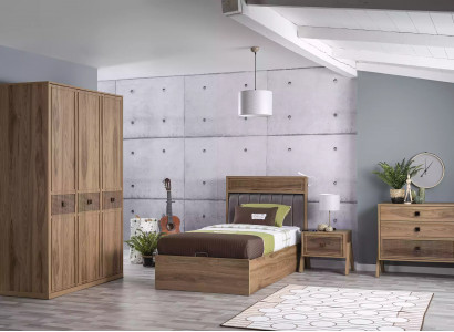 Bed with bed base bed frame childrens bed youth bed brown wood luxury